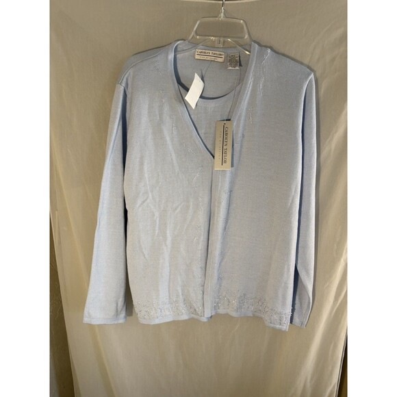 Carolyn Taylor Women’s Small Blue Embroidered Cardigan Sweater Set New W/ Tags - Picture 1 of 8